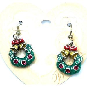 Brighton Holly Wreaths Christmas Green Red Bow Holiday Dangle Earrings NWT
